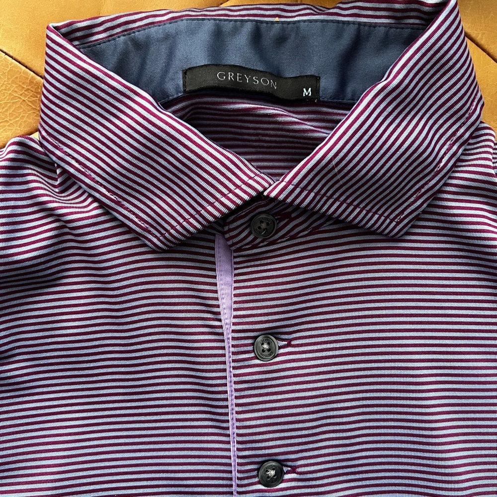 NEW Greyson Men's Purple and White Striped Golf Shirt - Size M
